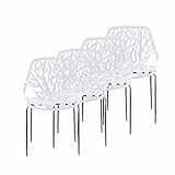 Makika Chaise de Design Siège de Bureau Salle à Manger Salon Style Rembourrée avec Pieds Bois Moderne Unique Scandinave Ensemble de Chaises CALUNA Ensemble de 4 en Blanc