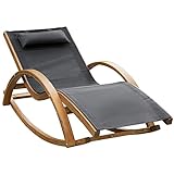 Outsunny Chaise Longue Fauteuil berçant à Bascule transat Bain de Soleil Rocking Chair en Bois Charge 120 Kg Gris