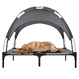 UISEBRT Lit surélevé pour chien avec baldaquin, lit d'extérieur pour camping, plage, lit pour chien, avec toit imperméable, canapé pour chien avec tissu en maille respirante, taille L, 92 x 76 x 92 cm