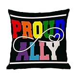 Proud Ally Rainbow Pride Housse de coussin carrée décorative pour canapé, chambre à coucher, salon 45,7 x 45,7 cm