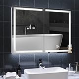 DICTAC Armoire Toilette Miroir avec éclairage LED et Prise 80x13.5x60cm Pour Salle de Bain avec Etagere et 3Couleur Lumiere,Métal,Interrupteur Tactile Capteur,Blanc