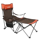Edaygo Chaise Longue De Camping Pliable avec Repose-Pieds, Appui-Tête & Sac De Transport, Capacité De Charge 100 kg, 58 x 77,5 x 168 cm Marron-Orange