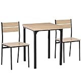 HOMCOM Table avec 2 chaises Style Industriel Acier Noir MDF Coloris Bois de chêne