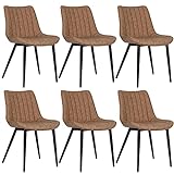 AVAWING Lot de 6 chaises de salle à manger avec dossier et pieds en métal - Chaises modernes en cuir synthétique - Marron