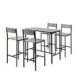SoBuy OGT14-HG Set de Table Haute + 4 Chaises de Bar Ensemble Table de Bar + 4 Tabourets de Bar avec Repose-Pieds - Effet Ciment