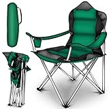 TRESKO® Chaise de Camping Pliante et transportable | jusqu'à 150 kg | Chaise de pêche Portable avec accoudoirs et Porte-gobelets (Vert)