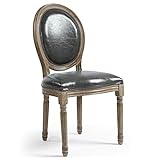 Menzzo Lot de 2 chaises médaillon Louis XVI Simili (P.U), Pur Gris et Bois Clair, 51 x 51 x 72 cm