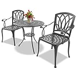 Homeology POSITANO Table de jardin et terrasse et 2 grandes chaises avec accoudoirs en fonte d'aluminium Graphite
