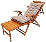 JEEVOO Chaises Longues de terrasse en Bambou, chaises Longues réglables durables, chaises Longues d'extérieur en Bois avec Repose-Pieds et Matelas, pour Balcon