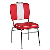 FineBuy Chaise de Salle à Manger Rouge/Blanc Chaise de Cuisine 47x90x45cm | Chaise de Cuisine Métal/Cuir synthétique - Capacité de Charge maximale: 120 kg - Rembourrée | Chaise Diner américain