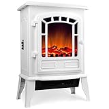 Deuba Cheminée électrique chauffante Blanc 2000W Effet feu de cheminée radiateur d´appoint Design poêle