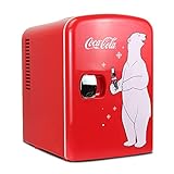 Coca Cola Mini Fridge Polar Bear 4 Liter/6 Can Portable Fridge/Mini Cooler for Food, Beverages, Skincare -Use at Home, Office, Dorm, Car, Boat-AC & DC Plugs Included, Red [Energy Class A]