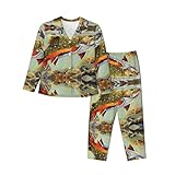 BHCASE Ensemble de pyjama à manches longues pour femme, imprimé Brook Trout Fly Fishing Taille : le tissu est doux, respirant et confortable, Noir , L