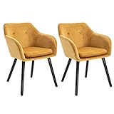 HOMCOM Chaises de Visiteur Design scandinave - Lot de 2 chaises - Pieds effilés Bois Noir - Assise Dossier accoudoirs ergonomiques Velours Moutarde