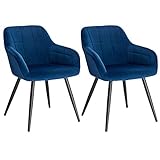 WOLTU Lot de 2 Chaises de Salle à Manger avec accoudoirs, Chaise de Salon Structure en métal et Assise en Velours,Bleu BH93bl-2