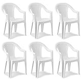 Tomaino - Lot de 6 chaises de jardin empilables, chaises effet rotin, chaises d'extérieur en plastique - Blanc