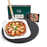 DOLCE MARE Pierre à pizza ronde et noire avec pelle à pizza en aluminium – Pierre à pizza en cordiérite de haute qualité pour four et grill – Pierre à pizza pour pizza comme chez l'Italie