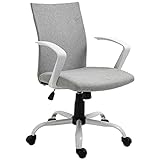 Vinsetto Chaise de bureau ergonomique hauteur réglable pivotante 360° piètement acier blanc lin gris clair