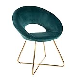 Baroni Home Fauteuil rembourré circulaire en velours bleu pétrole avec pieds en fer doré, fauteuil de bureau ou chaise de salle à manger, confortable avec assise ergonomique, 71 x 59 x 84 cm