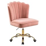 Chaise de Bureau Moderne, Chaise pivotante en Velours, Chaise d'appoint Rose, Pivotant à 360°, Réglable en Hauteur, avec Base dorée pour Filles et Femmes de Bureau