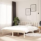 Homgoday Lit en bois massif - Cadre de lit simple - Lit double avec sommier à lattes et tête de lit - Lit d'appoint - Pour chambre à coucher, chambre d'amis - Blanc - 120 x 190 cm