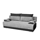 Canapé 3 places pour salon, canapé-lit, canapé avec fonction couchage et espace de rangement, canapé moderne, 3 places - 196x92x85 cm, 196x140cm - NISA (Noir+Gris)