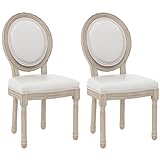 HOMCOM Lot de 2 chaises de Salle à Manger, Chaise de Cuisine médaillon Style Louis XVI, Assise revêtement synthétique, Chaise de Salon en Bois Massif sculpté, crème