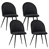 Albatros chaises de Salle à Manger Capo avec revêtement en Velours, Set de 4, Noir - Design Vintage élégant, revêtement en Velours, Chaise rembourrée certifiée SGS - Chaise de Cuisine Moderne