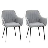HOMCOM Chaises de Visiteur Design scandinave - Lot de 2 chaises - Pieds effilés métal Noir - Assise Dossier accoudoirs ergonomiques Lin Gris