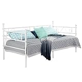 EGGREE Cadre de lit en Métal Canapé-Lit en Fer Forgé Lit Simple pour Enfant Adulte, 90 * 190cm Blanc