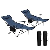 WOLTU Lot de 2 Chaises de Camping Portable, Chaise Pliante pour Camping, Chaise Longue de Jardin, Fauteuil de Pêche Chaise de Plage avec Sac de Transport, Bleu