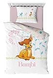 Parure de lit Disney Bambi 100% Coton pour Lit Bébé ou Junior - Housse de Couette 100x140 cm + Taie d'oreiller 40x60 cm