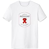 DIYthinker Homme 1er Décembre Ruban Rouge Journée mondiale du sida VIH sensibilisation solidarité Symbole Équipage Col blanc T-shirt sans étiquette Confort coton printemps et d'été T-shirts personnal