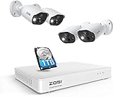 ZOSI C303 Kit Caméra de Surveillance avec Audio, H.265+ 8CH 5MP Lite 1TB DVR avec 4pcs 1080P Caméra de Surveillance Extérieure IP66, Détection de Mouvement PIR, Alarme de Son et de Lumière