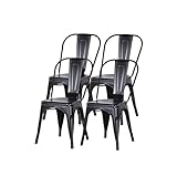 Uderkiny Lot de 4 chaises de Salle à Manger empilables Chaises en métal de Style Industriel, adaptées aux chaises de Balcon intérieures et extérieures, chaises de Jardin (Noir)