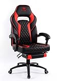 Spirit Of Gamer – Mustang Series – Chaise Gaming - Simili Cuir capitonné – Repose Pieds – Coussin Nuque & Lombaires – Accoudoirs Articulés – Inclinable 135° - Logo Surpiqué (Rouge)