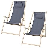 Joparri Lot de 2 chaises longues de plage pliantes - Gris - Pour l'intérieur et l'extérieur - Pour la plage