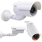 Lot de 2 fausses caméras de surveillance factice avec objectif avec LED clignotante étanche pour l'intérieur et l'extérieur