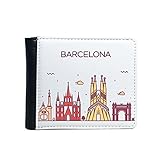 DIYthinker Barcelone Espagne Flat Landmark Motif Flip Faux Bifold Portefeuille Bourse en Cuir de Carte Multi-Fonction Multicolore