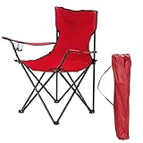 Chaise de Camping Pliante Portable, Dossier Haut, Chaise de Pêche Portable avec Porte-Gobelet et Sac de Transport (Rouge)