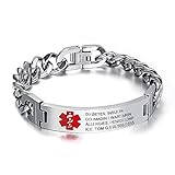 Unisexe personnalisé gravure Alarme ID 19'Bracelets en acier inoxydable Bracelet extensible Bracelet avec emblème médical gravé 10 mm argent pour hommes et femmes (Silver)