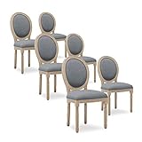 INTENSEDECO Lot de 6 chaises médaillon Louis XVI Tissu Gris
