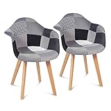 IDMarket - Lot de 2 fauteuils SARA Motifs patchworks Noirs, Gris et Blancs