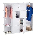 Relaxdays Étagère cubes rangement penderie armoire 12 compartiments plastique modulable HxlxP: 145,5 x 145,5 cm, blanc