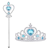 Vicloon Elsa 2 Pièces Cadeau Set,Princesse Inclus Couronne avec Baguette Magique - Dress Up Accessoires de Filles pour Carnaval