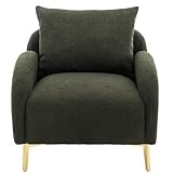 KecDuey Fauteuil, moderne et simple, en velours, avec coussin, fauteuil de loisirs, extra large, siège large, assise profonde, pieds de canapé dorés (vert), WF311372