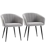 Chaises de Visiteur Design scandinave - Lot de 2 chaises - Pieds inclinés effilés métal Noir - Assise Dossier accoudoirs ergonomiques Aspect Lin Gris