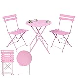 Albatros Ensemble de bistrot 3 pièces rose – Table de bistrot avec 2 chaises – Chaises et table pliables en métal robuste – Idéal comme ensemble de meubles de balcon ou meubles de jardin au design