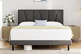 Molblly Lit capitonné, 90 x 200 cm, lit simple, double, design, avec sommier à lattes en bois, tête de lit, gris, cadre de lit 90 x 200 cm