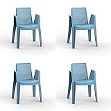 RESOL Play Set 4 chaises de Jardin avec accoudoirs, empilable | Fauteuil Design Moderne, léger et Durable, Filtre Solaire UV | pour Patio, Balcon ou terrasse, Salle à Manger extérieure - Bleu Rétro